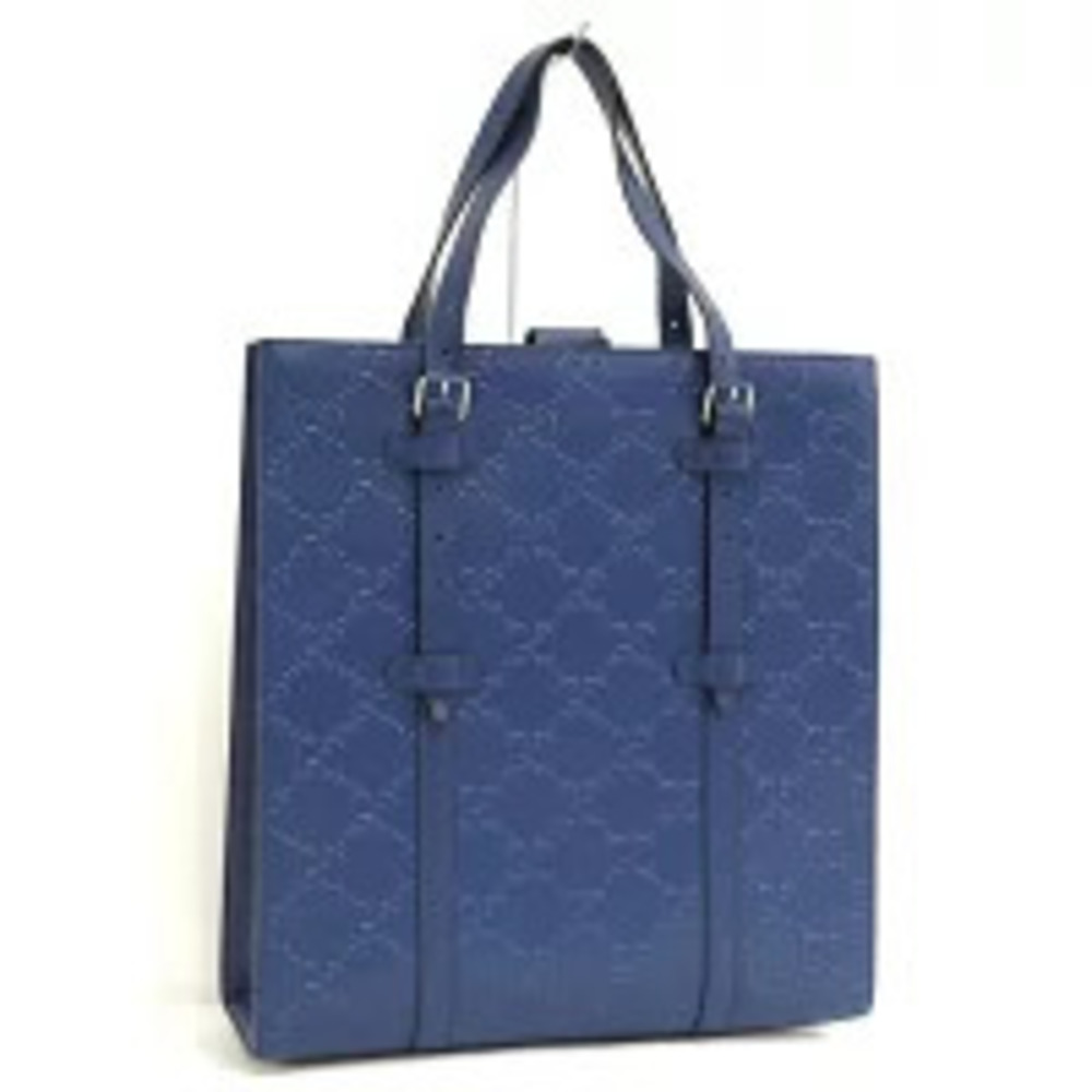 GUCCI Tote Bag GG Embossed Leather Blue